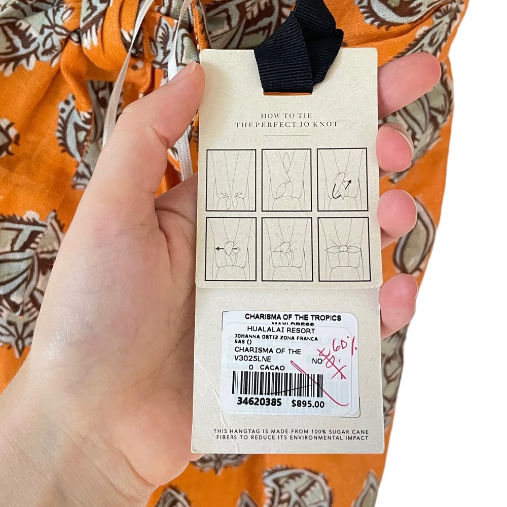 SOLD Johanna Ortiz Charisma of the Tropics Maxi Dress 100% linen orange 0 NWT - Picture 13 of 16